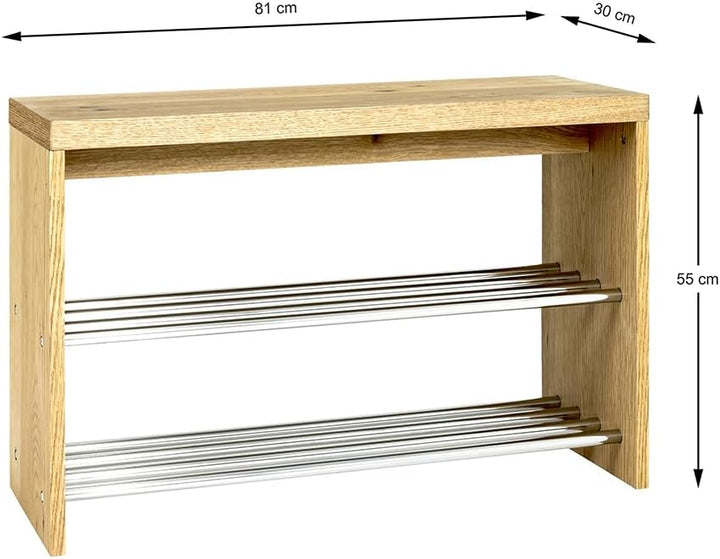 HAKU Möbel 15621 Bank, Metall, eiche-chrom, 81 x 30 x 55 B 81 x T 30 x H 55 Eiche-chrom, B 81 x T 30