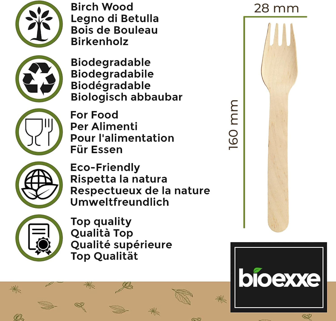 Holzbesteck gabeln bioexxe 600 Stück |Einweggabeln, Einwegbesteck aus biologisch abbaubarem Holz, ke