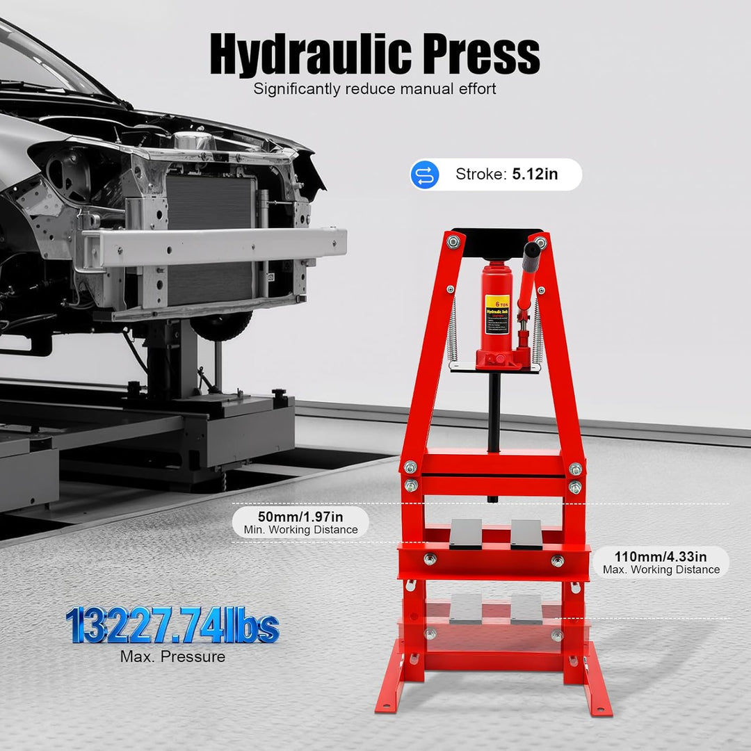 6-Tonne Hydraulische Werkstattpresse, 4 Stufen Einstellbare Höhe A-förmige Rahmenpresse Lagerpresse