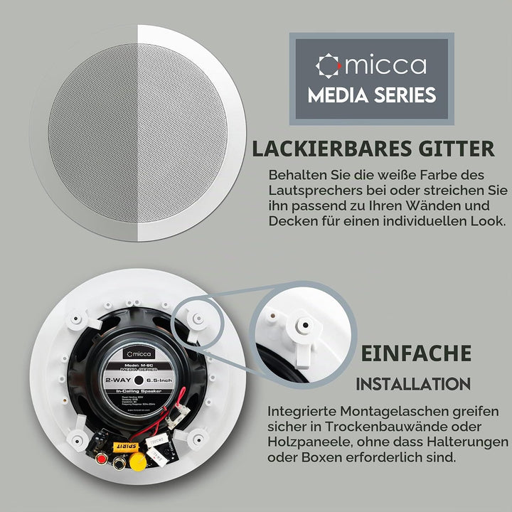 Micca M-6C 2-Wege runder Deckenlautsprecher, Ausschnittdurchmesser 19,3 cm Ganzhaus-Audio, Heimkino,