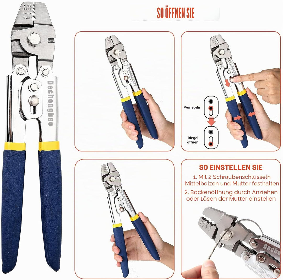 Drahtseil-Crimpwerkzeug, Kabel-Crimps bis 2,2 mm, Edelstahl-Draht-Crimpzange für ovale Aluminiumhüls