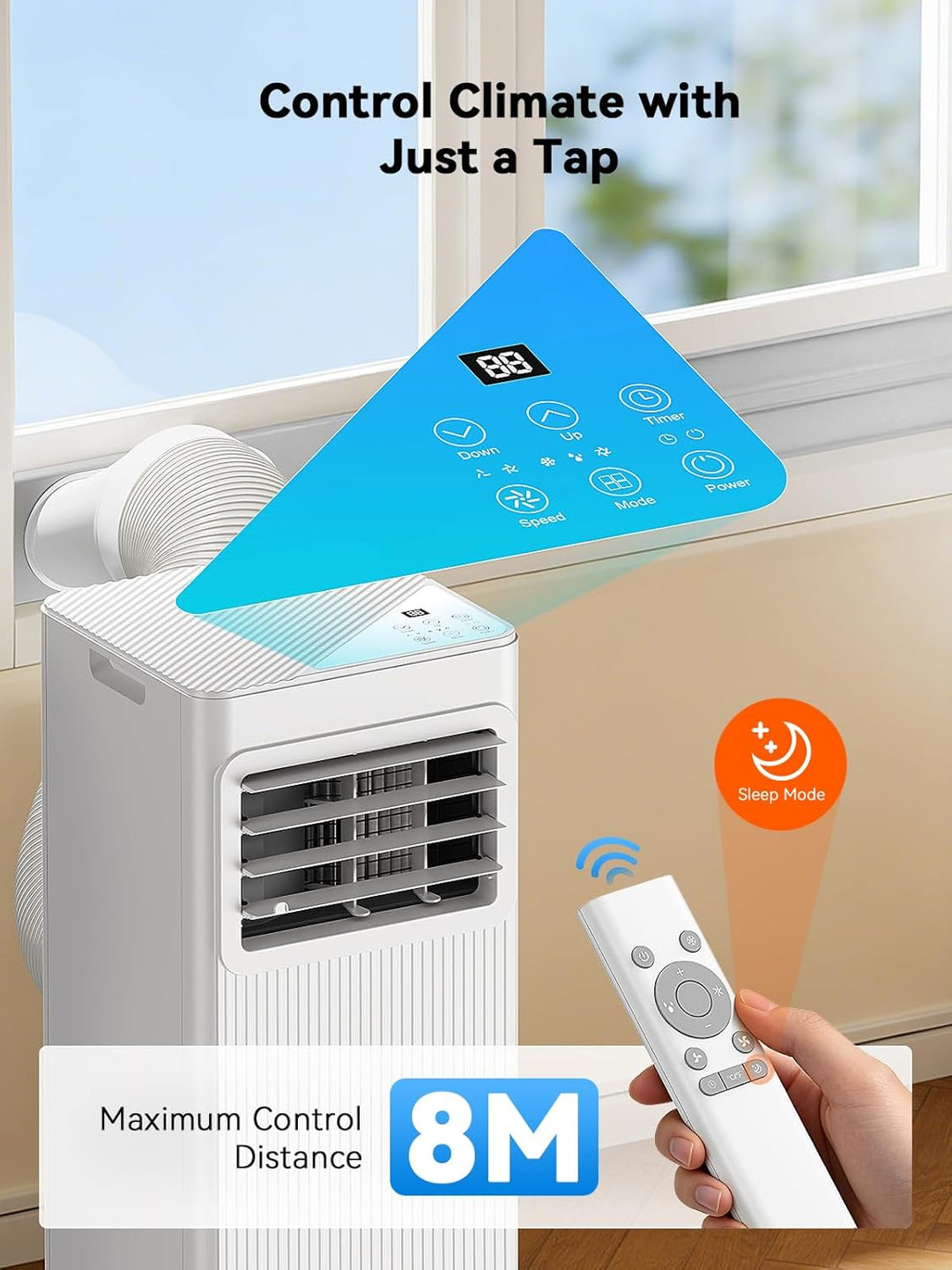 Mobile Klimaanlage 7000 BTU, 4-in-1 Klimagerät mit Abluftschlauch &amp; 4m Fensterabdichtung für Schiebe