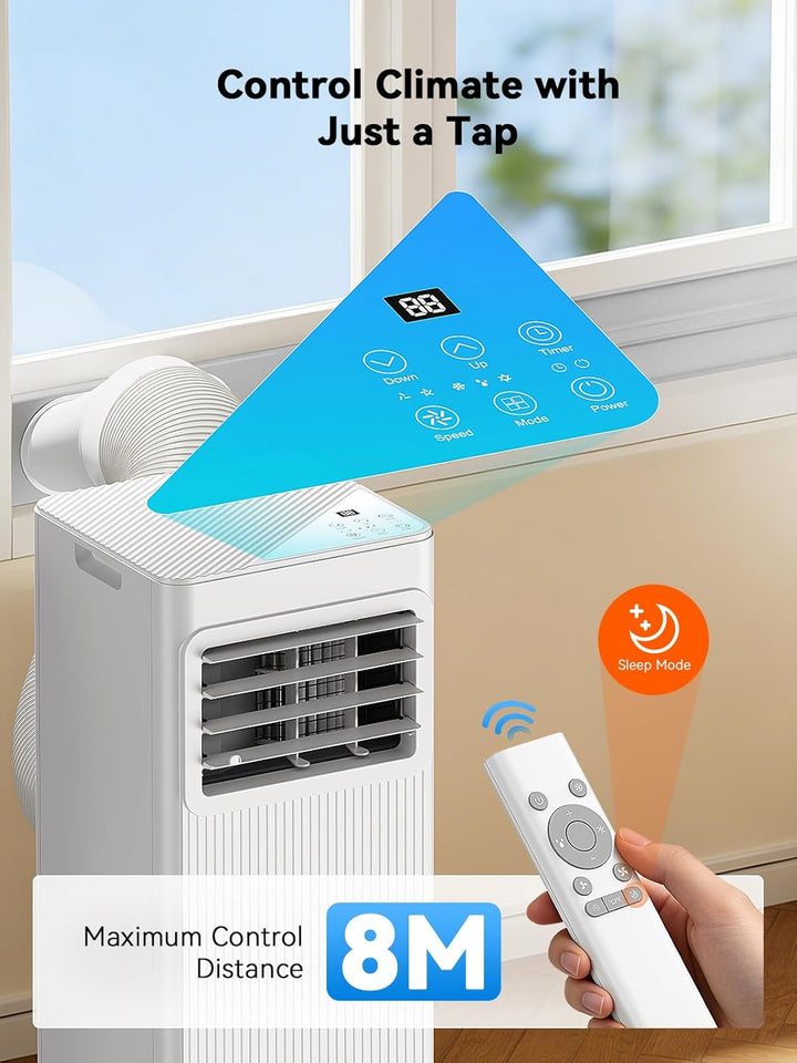 Mobile Klimaanlage 7000 BTU, 4-in-1 Klimagerät mit Abluftschlauch &amp; 4m Fensterabdichtung für Schiebe