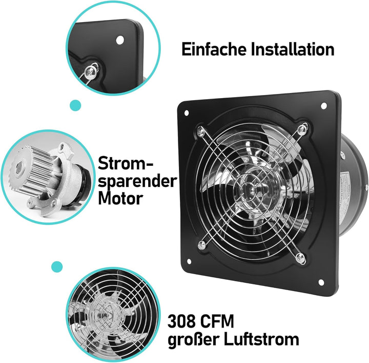 Abluftventilator mit Schalter, Leiser, Am Fenster Montierter Lüftungsventilator mit 3 Löchern für Kü