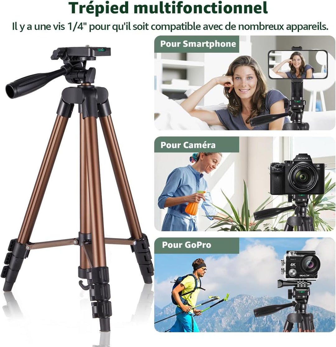 Handy Stativ, Lusweimi 140 cm Leicht Stativ, Aus Aluminium iPhone Halterung Stativ mit Handyhalterun