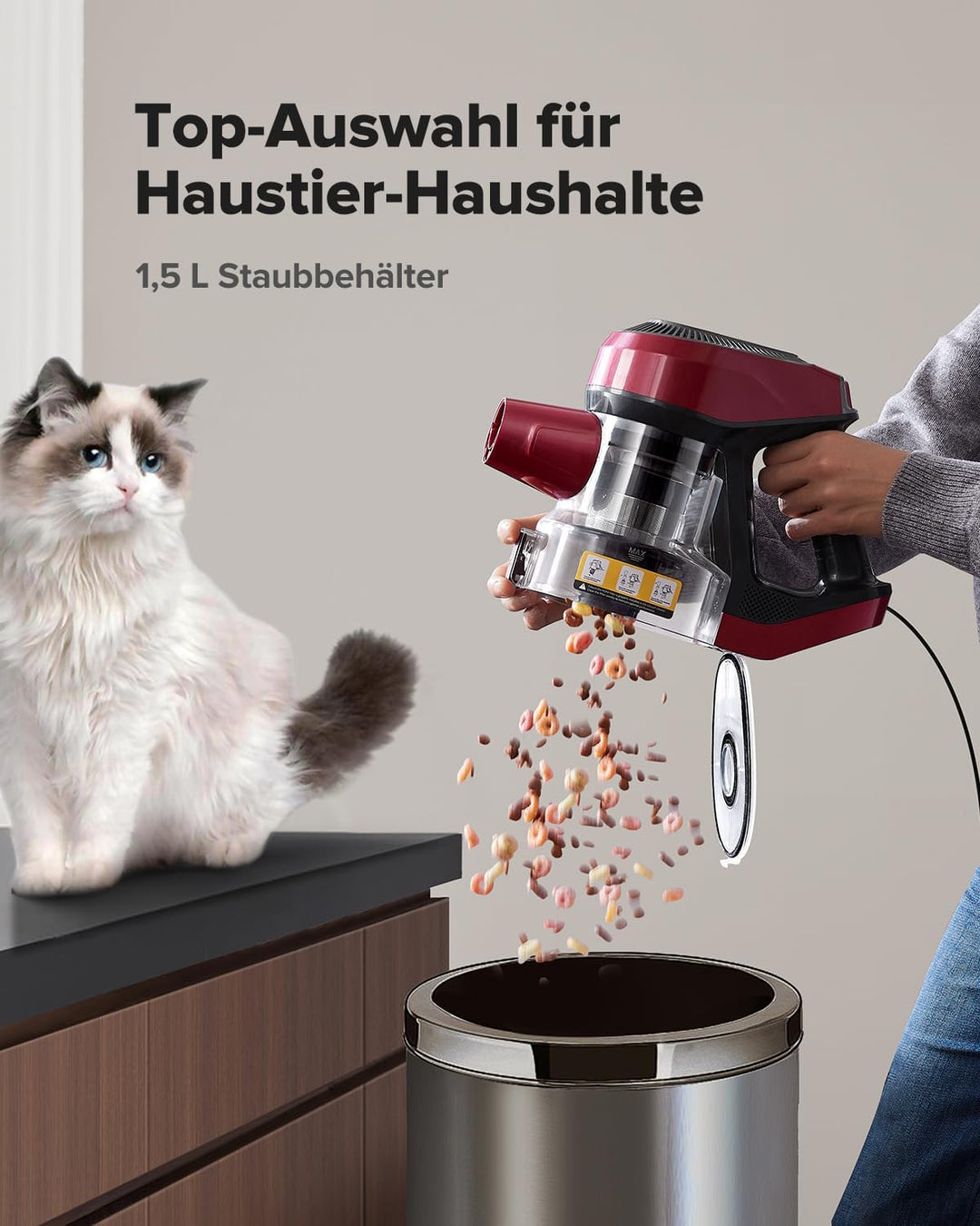Vexilar Kabelstaubsauger 600W/60kPa, 6-in-1 Staubsauger mit Grüner LED, Anti-Verlauf-Bürste, 7 m Kab