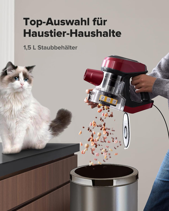 Vexilar Kabelstaubsauger 600W/60kPa, 6-in-1 Staubsauger mit Grüner LED, Anti-Verlauf-Bürste, 7 m Kab
