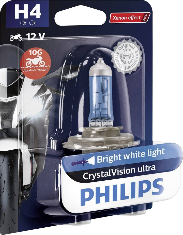 Philips 12342CVUBW Crystalvision Ultra Moto H4 Motorrad-Scheinwerferlampe, 1 Stück H4 Single, H4 Sin