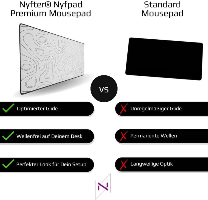 Nyfter - 3XL Gaming Mauspad weiss im Topography Design 1200 x 600mm Premium Mousepad Size Gross vern