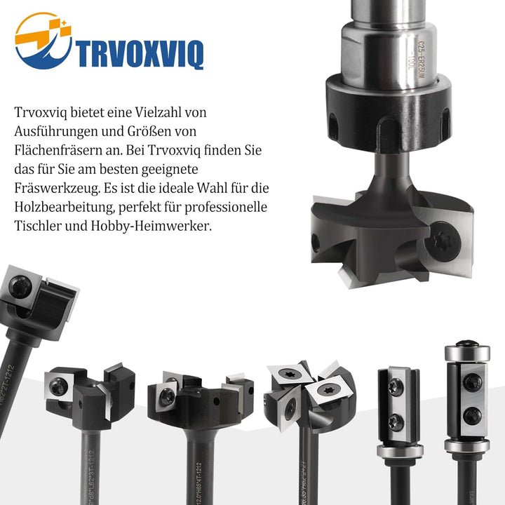 Trvoxviq Planfräser 8mm Schaft 2+2 Flöten, 38.1mm Durchmesser Hobelfräser für Oberfräse mit Wendepla