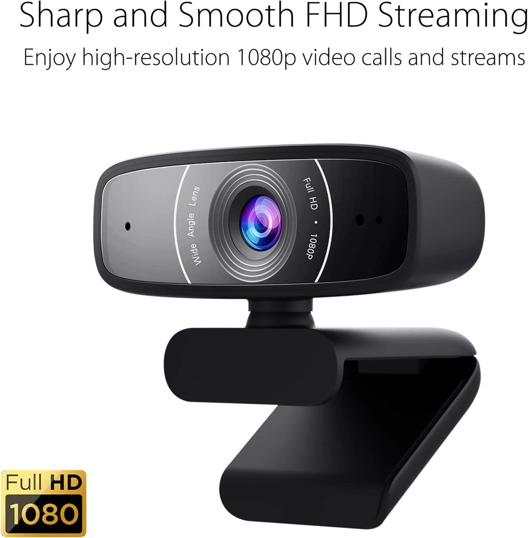 ASUS Webcam C3 Full HD USB-Kamera (1080p-Auflösung, 30 FPS, Beamforming-Mikrofon, 360° Drehmechanism