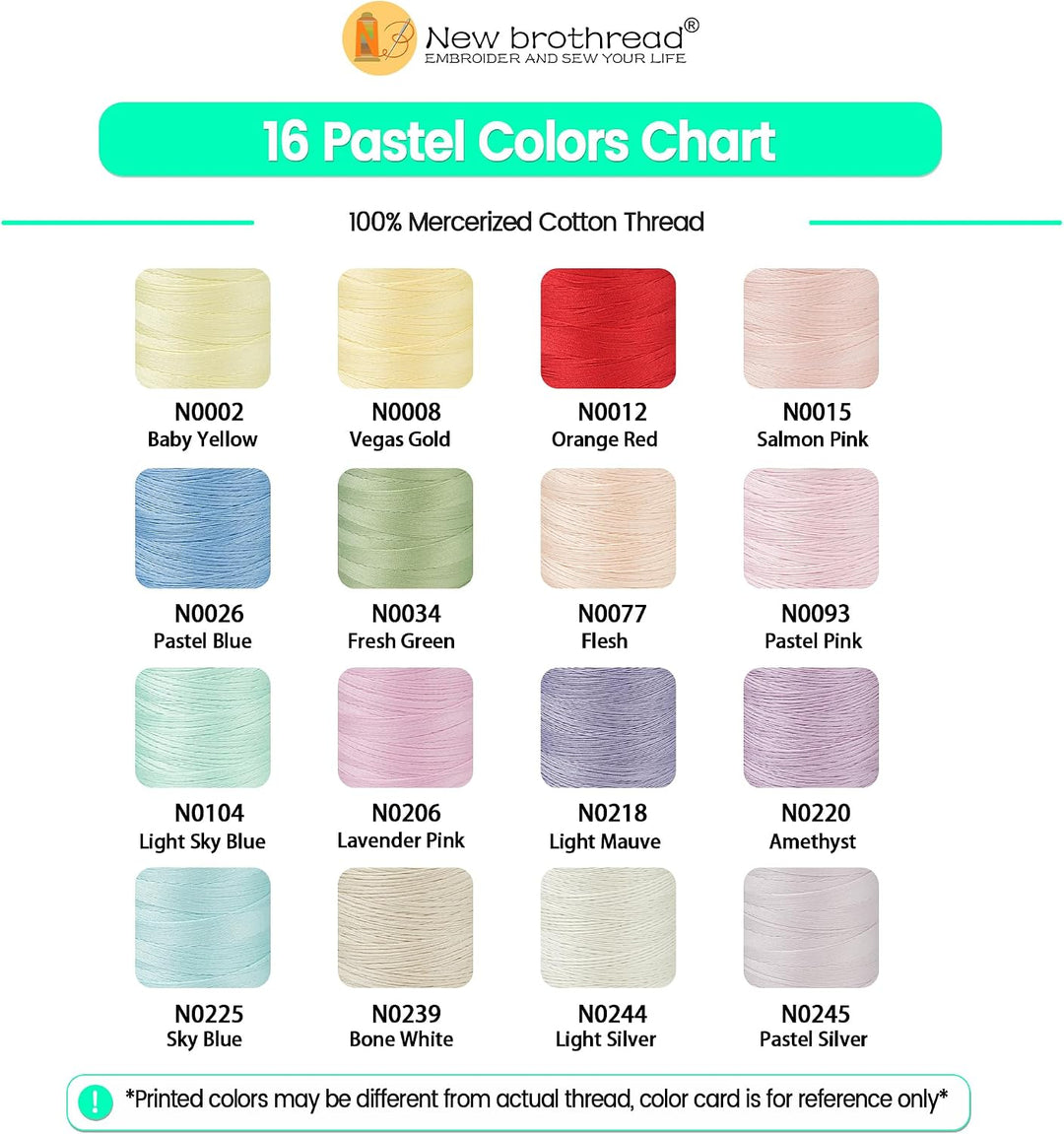 New brothread 16 Pastell Farben Mehrzweck 100% Mercerisierte Baumwollfaden 30WT (50S/3) 600M zum Qui