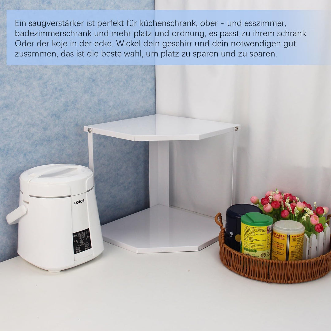 HUIJIN (2-Tier weiss) Küche Topf Rack Kochgeschirr Stand Storage Organizer, Küche Eckregal Dreieckig