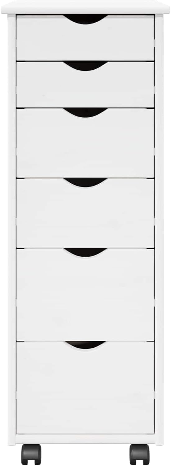 vidaXL Rollschrank Mit Rad Weiss 34 x 39 x 93,5 cm Massivholz Kiefer, Studienmöbel, minimalistischer