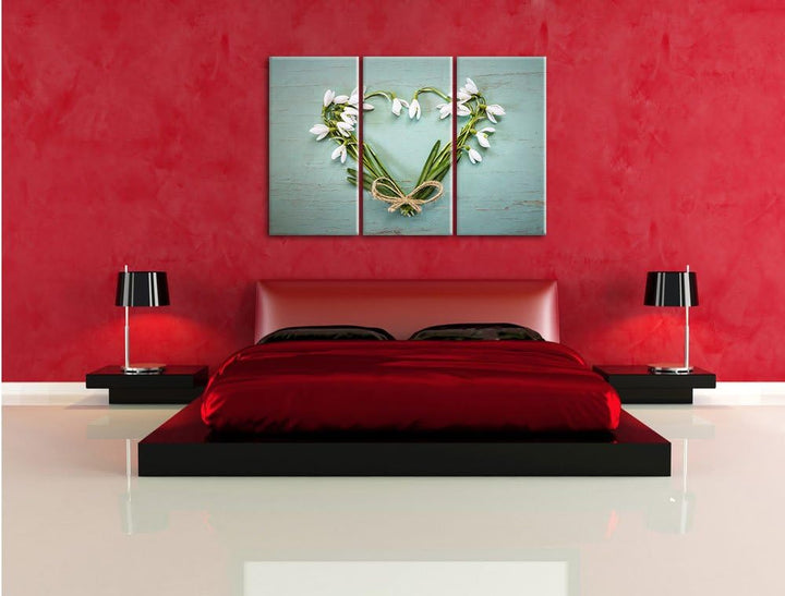 Pixxprint Herz aus Blumen 3-Teiler Leinwandbild 120x80 Bild auf Leinwand