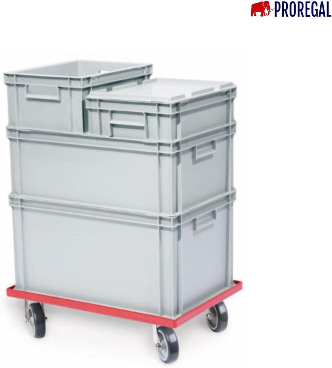 PROREGAL Profi-Flex Transportroller für Euroboxen 40x30cm mit Kunststoffräder rot | 4 Lenkrollen | T