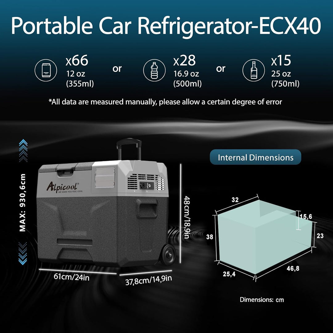 Alpicool ECX40 40L Auto Kühlbox, 12v Kompressor Kühlschrank, Batterie nicht enthalten 40L(Batteriebe