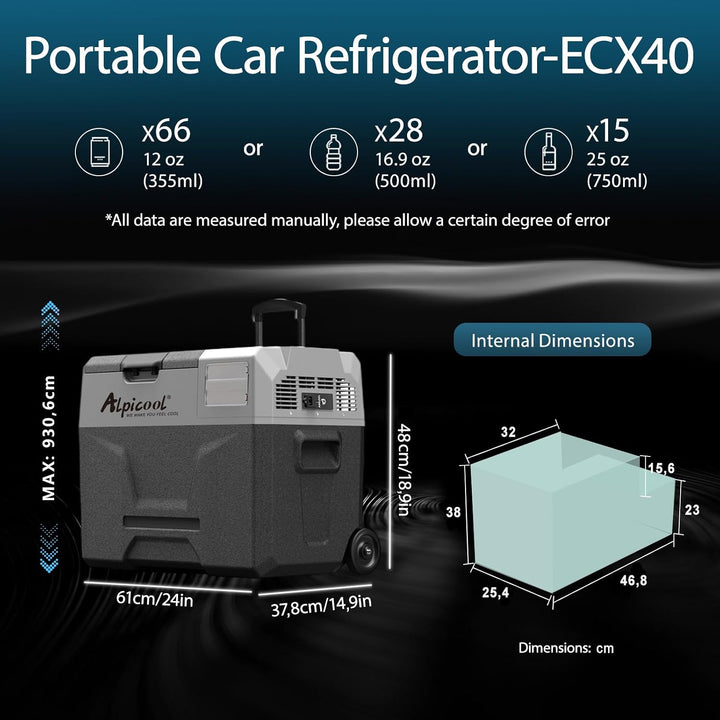 Alpicool ECX40 40L Auto Kühlbox, 12v Kompressor Kühlschrank, Batterie nicht enthalten 40L(Batteriebe
