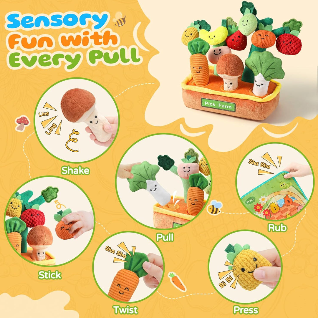 Mini Tudou Baby Spielzeug ab 6 Monate,15 Stück Sensorische Knister Früchte Gemüse Bauernhof Plüschti