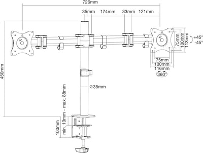 InLine 23104C Tischhalterung, für 2x TFT/LCD/LED bis 68cm (27"), max. 2x8kg