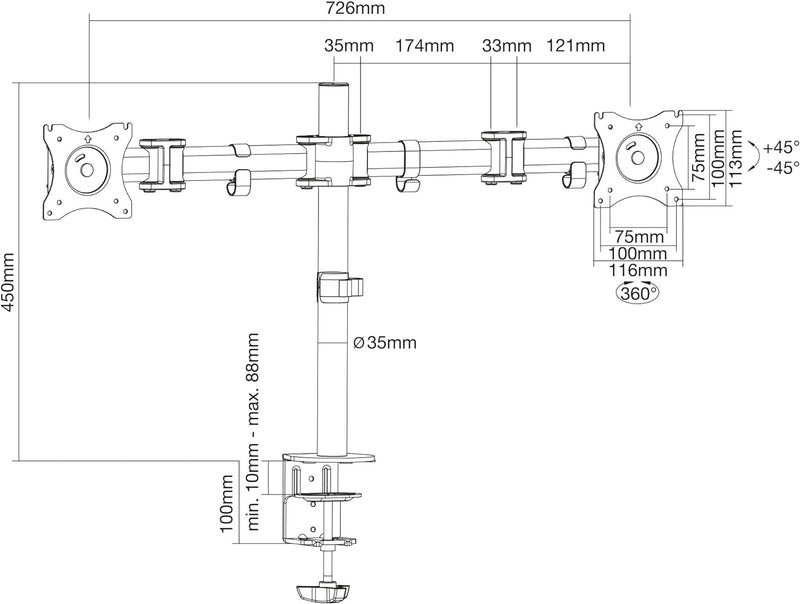 InLine 23104C Tischhalterung, für 2x TFT/LCD/LED bis 68cm (27"), max. 2x8kg