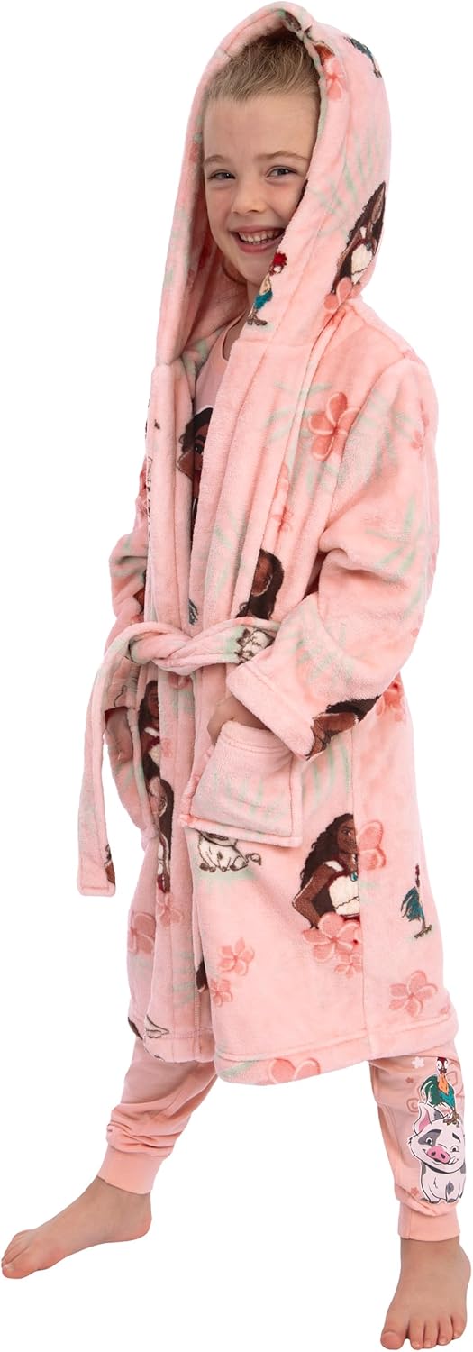Disney Vaiana Bademantel Kinder, Moana Flauschiger Fleece Bademantel Mädchen Mit Kapuze, Morgenmante