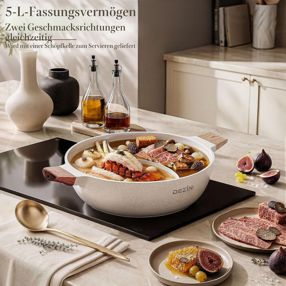 Dezin 5-QT Shabu-Shabu-Topf mit Trennwand, doppelseitig, antihaftbeschichtet, 30,5 cm geteilter Hotp