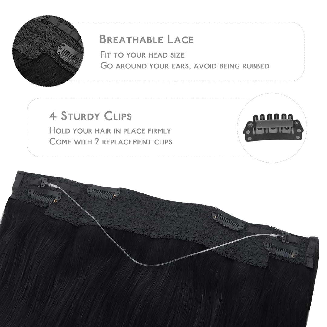WENNALIFE Secret Hair Extensions Echthaar, 45cm 18 Inch 95g Tief Schwarz Remy Haarverlängerung Echth