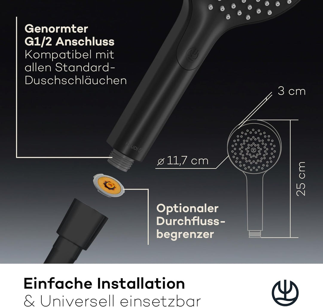 KLUDI-X3 Universal Duschkopf wassersparend als Option, Duschbrause mit 1 Strahlart, reinigungsfreund