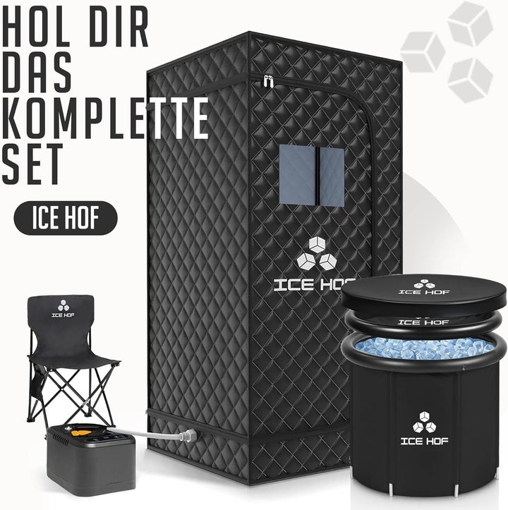 IceHof® Eisbad Tonne XL Plusgrösse Ø80x80cm für Athleten mit Abdeckung, Faltbare Aufblasbare Badewan