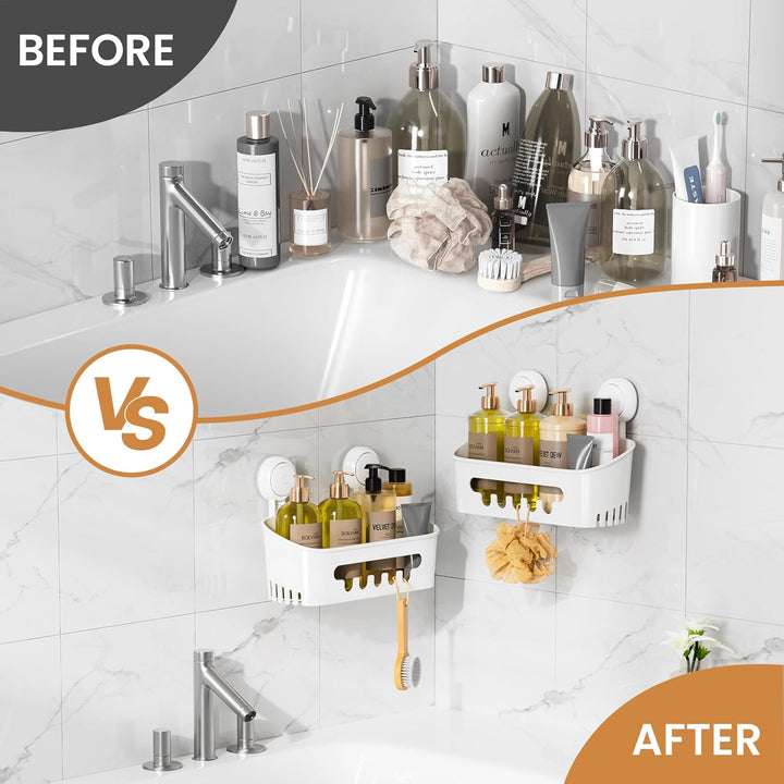 LEVERLOC Duschablage & Saugnapf Doppel Dusche Seifenhalter ohne Bohren für Shampoo Conditioner Halte