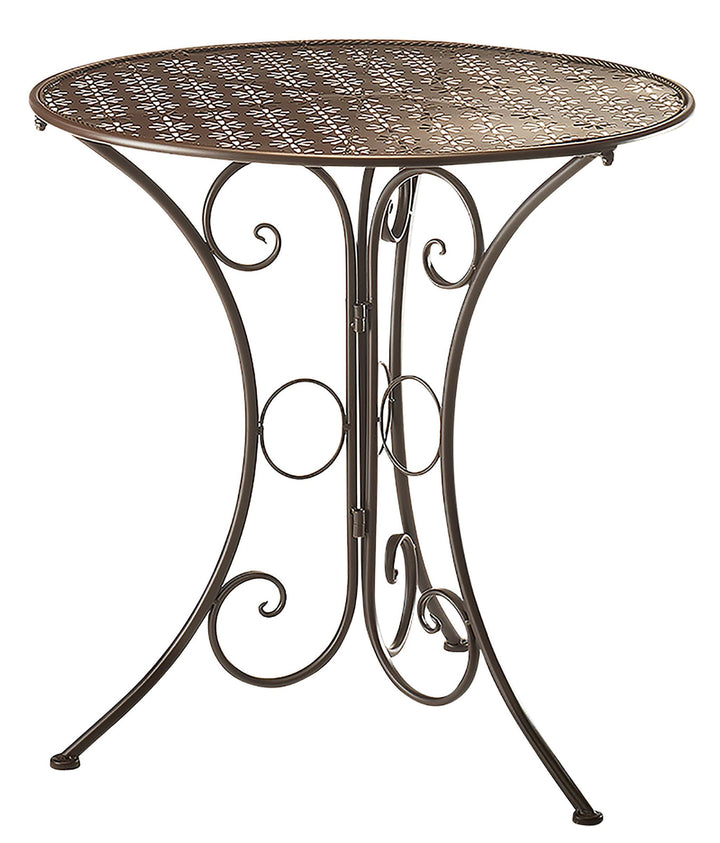 Kobolo Dekorativer Gartentisch Metalltisch Tisch aus braunem Metall mit Stanzungen in Blumenoptik 60