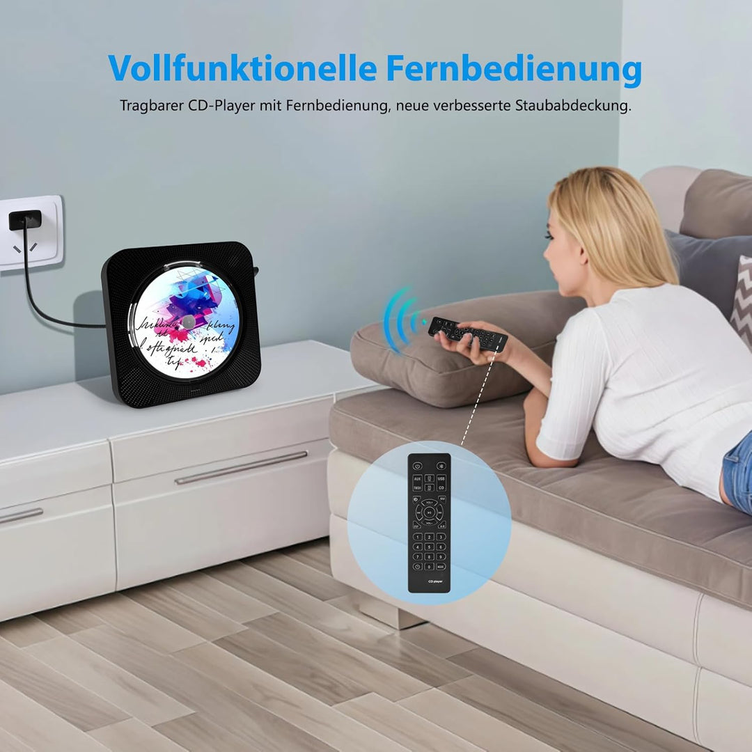 Tragbarer CD-Player, Desktop CD Players Bluetooth 5.1 mit Fernbedienung Unterstützung Timer, HiFi-La