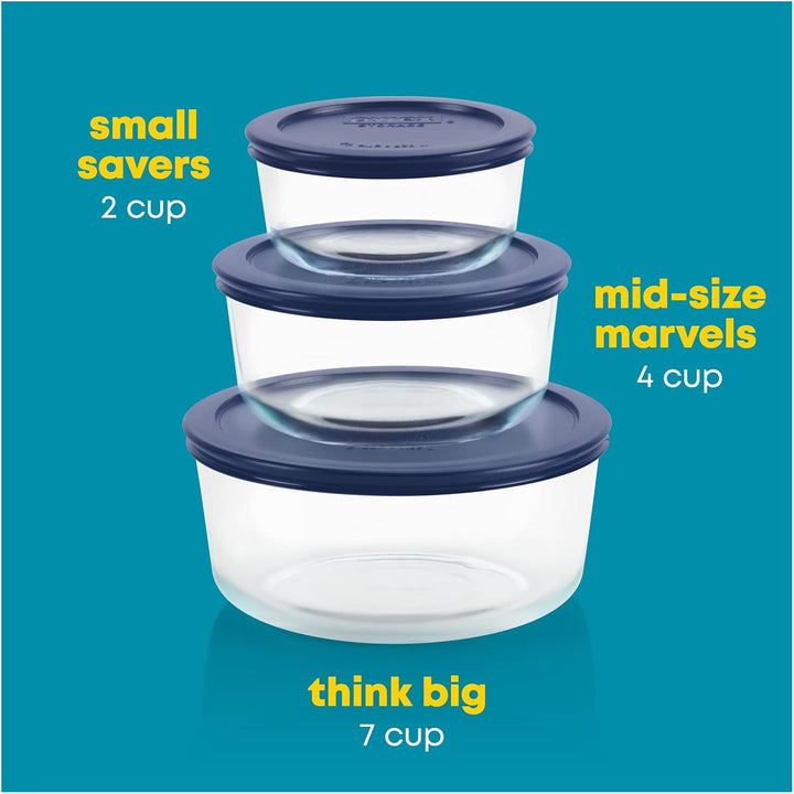 Pyrex Simply Store 3er-Pack (2, 4 &amp; 7 Tassen) grosses rundes Glas-Frischhalteset mit BPA-freien Deck