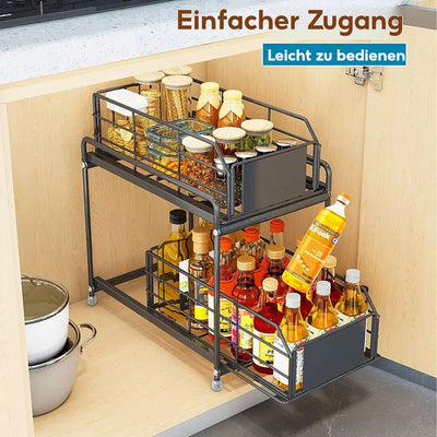 UUE Küchenschrank Organizer, Kohlenstoffstahl Spülschrank Organizer, Ausziehbarer Schrank Organizer