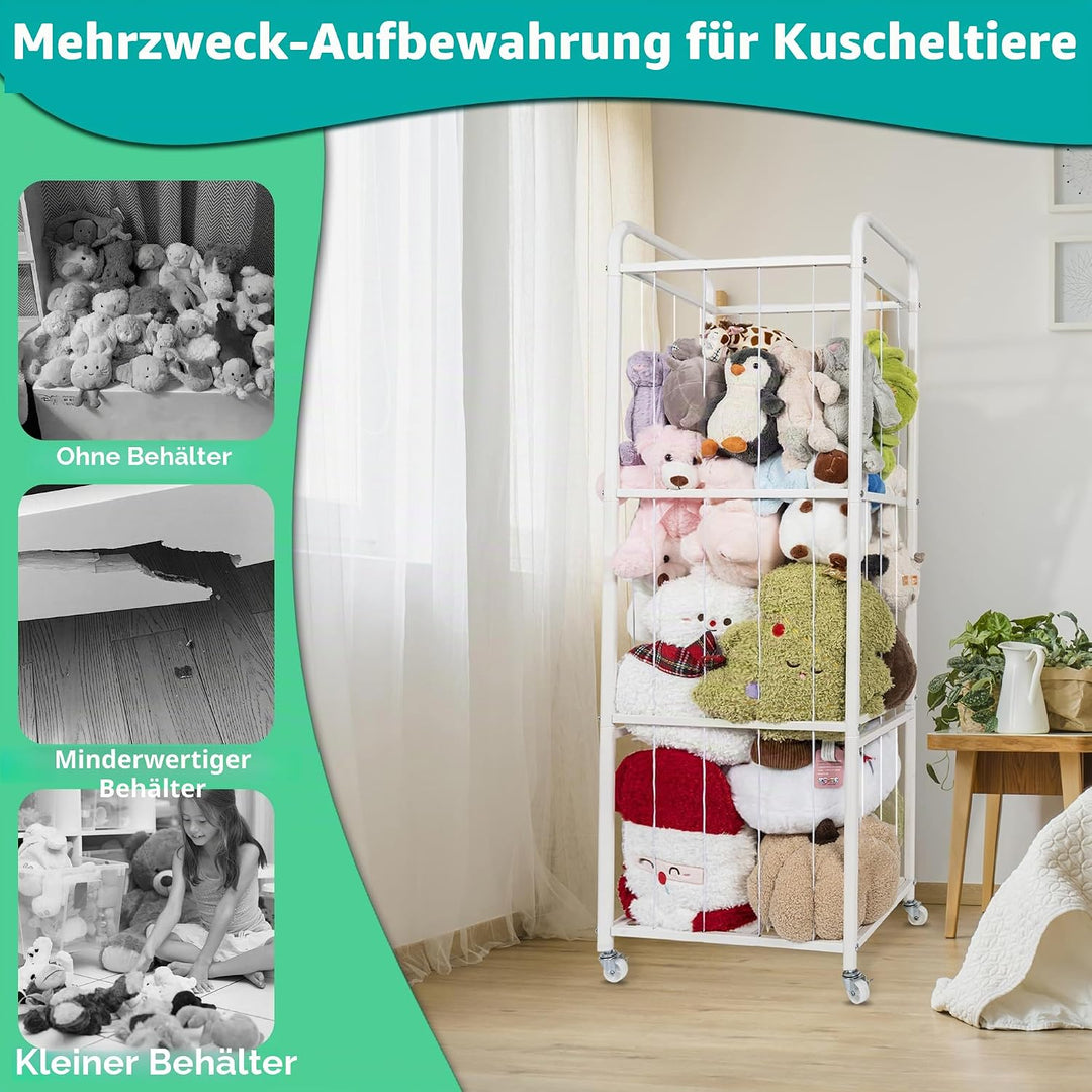 AKOZLIN Aufbewahrung für Stofftiere mit Kippschutzgurten aus Metall und Bremsrädern, Aufbewahrungsha