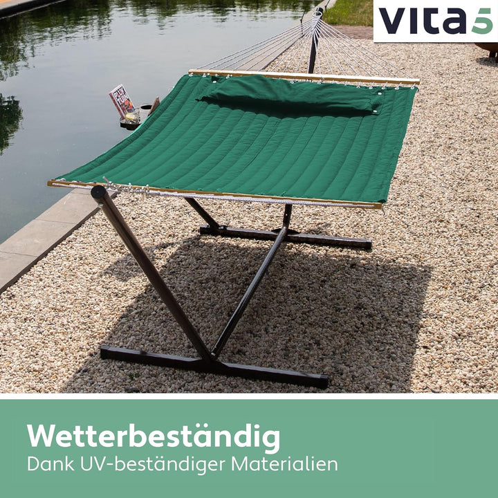 VITA5 Hängematte mit Gestell und Tisch - Hängematte Outdoor für den Garten, Pool & Balkon - Grosszüg