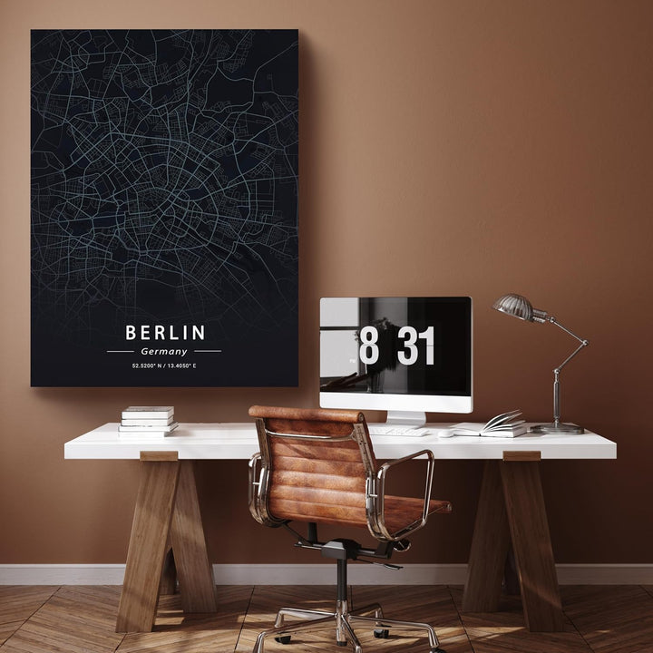 wandmotiv24 Stadt Karte als Leinwandbild, 100x75cm, Hochformat, Berlin, Deutschland, Strassen, Anthr