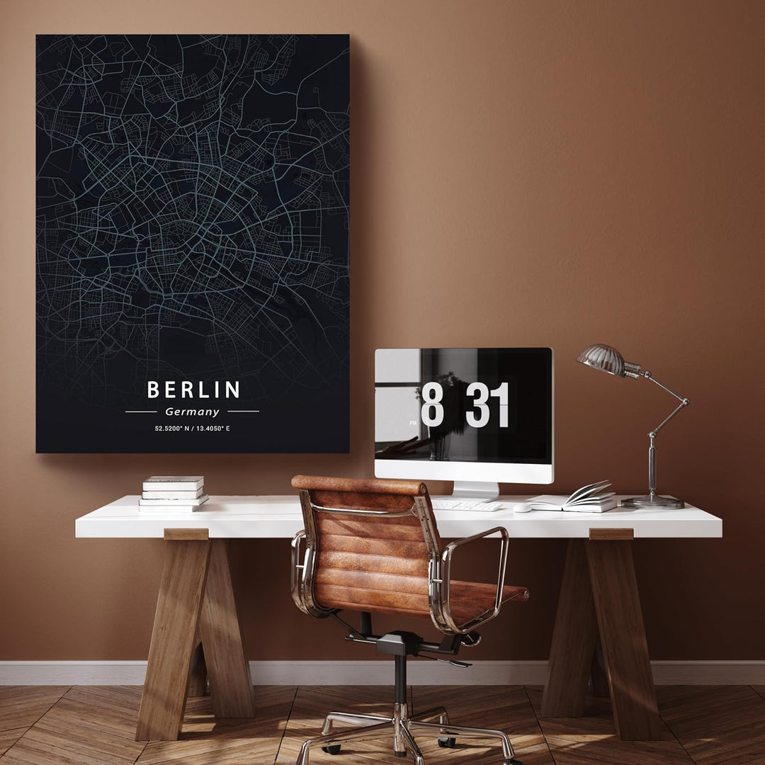 wandmotiv24 Stadt Karte als Leinwandbild, 60x45cm, Hochformat, Berlin, Deutschland, Strassen, Anthra