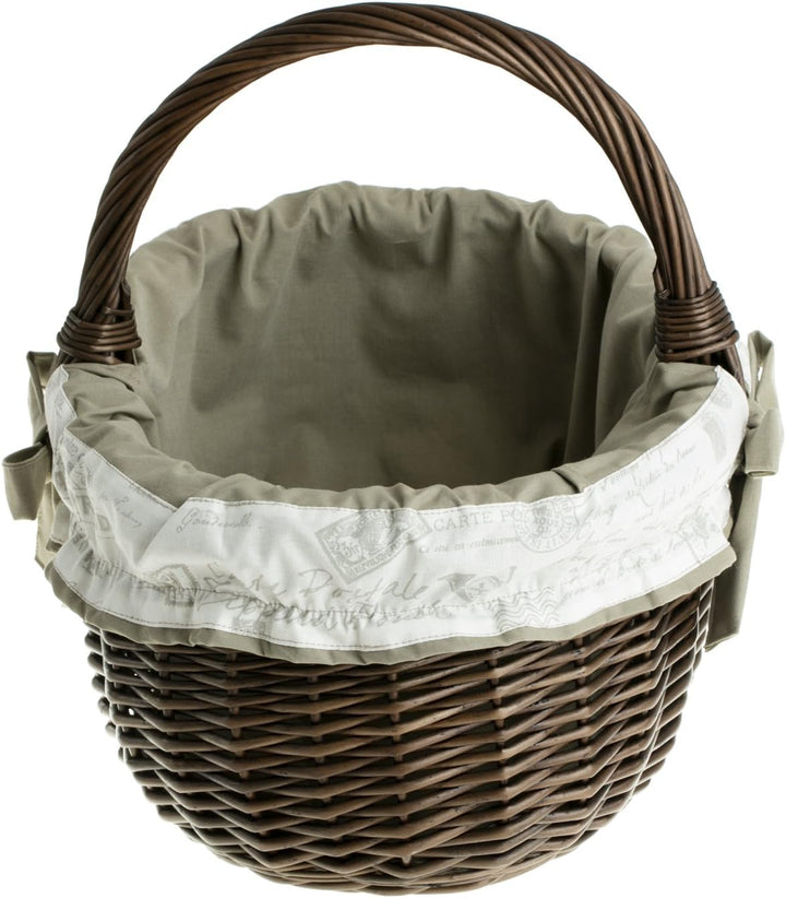 Einkaufskorb aus Weide, Weidenkorb in weiβ, oval, Bügelkorb mit Garnierung, Geschenkkorb (Dunkelbrau