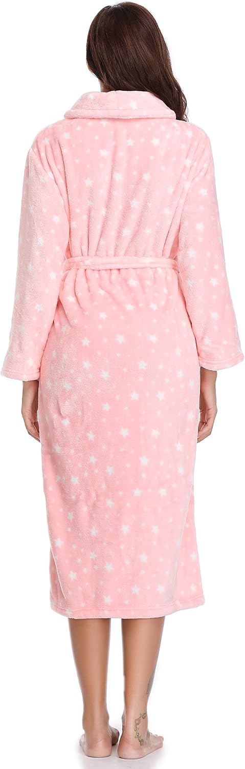 Vlazom Winter Bademantel weicher Flanell Bademantel Damen Saunamantel mit Kapuze Flauschiger Morgenm