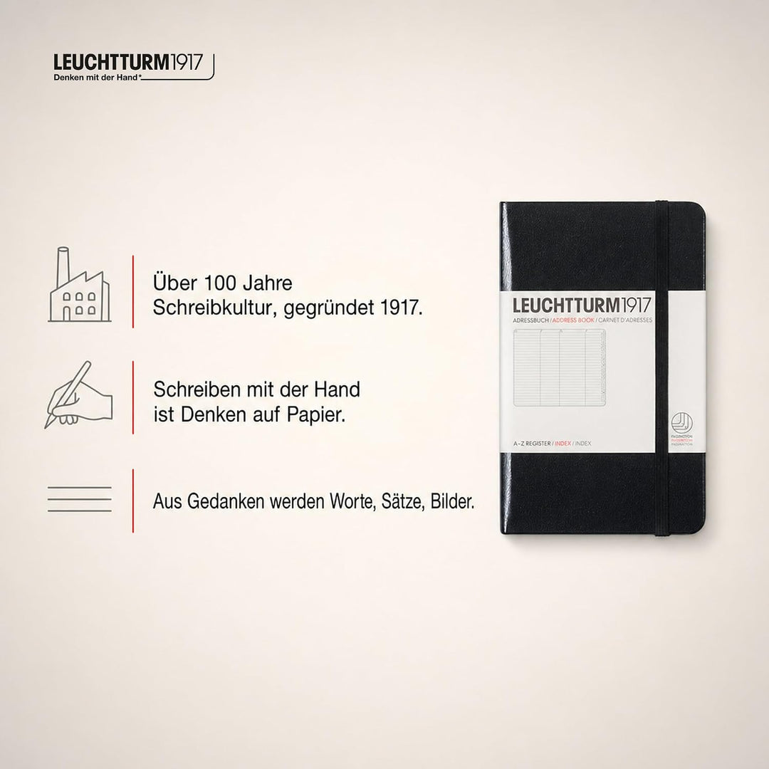 LEUCHTTURM1917 316927 Adressbuch Pocket (A6), Hardcover, Schwarz, Pocket (A6)
