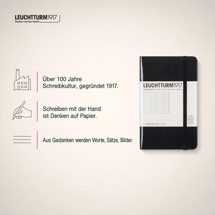 LEUCHTTURM1917 316927 Adressbuch Pocket (A6), Hardcover, Schwarz, Pocket (A6)