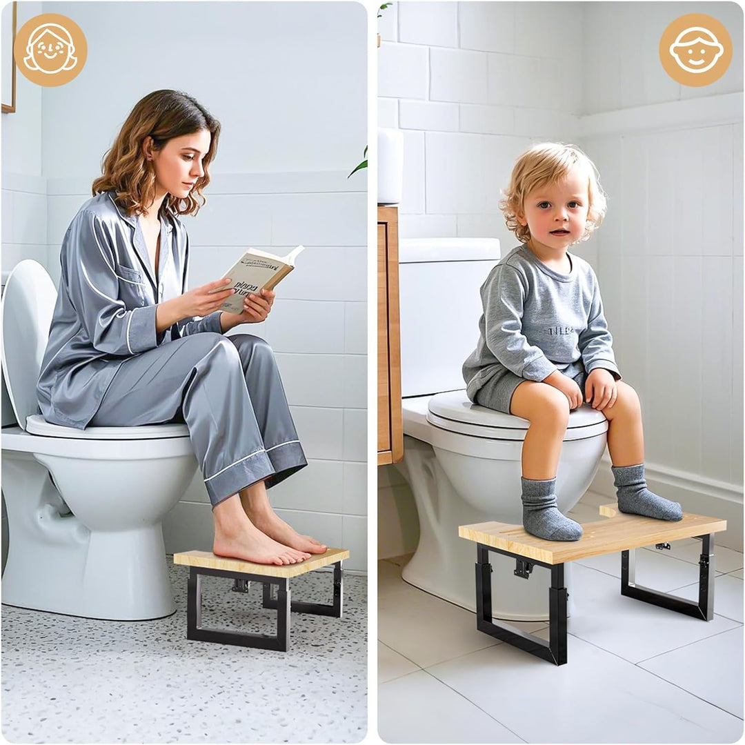 Yorbay Toilettenhocker Metall mit Holz, Kackhocker für Erwachsene, Anti-Rutsch Verstellbarer Klohock