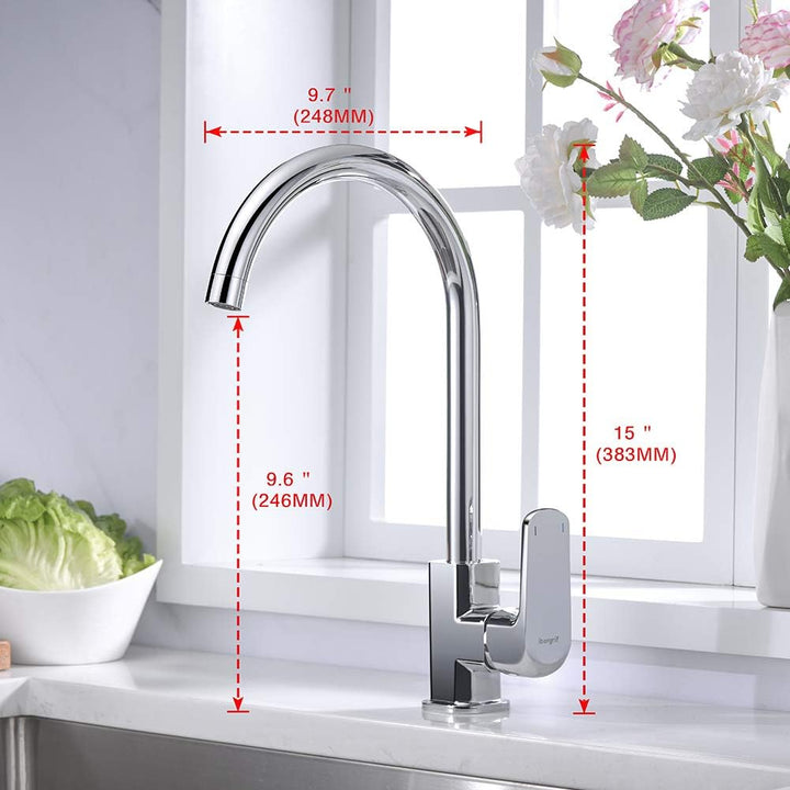 Ibergrif M14020 Einhebel Küchenarmatur, Hoch Wasserhahn für Bad mit Auslauf Höhe 270 mm, Chrom, Silb