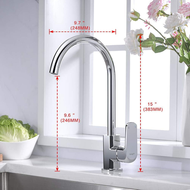 Ibergrif M14020 Einhebel Küchenarmatur, Hoch Wasserhahn für Bad mit Auslauf Höhe 270 mm, Chrom, Silb