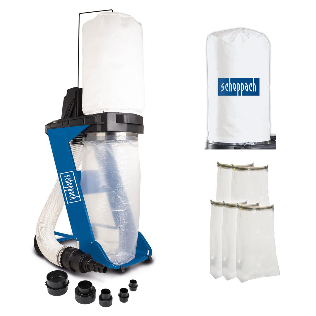 Scheppach DC500 Absauganlage Set mit 4 TLG. Adapterset | 5 Spänesäcke & 1 Filtersack | 550W Leistung