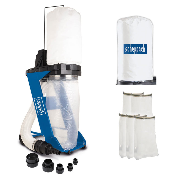 Scheppach DC500 Absauganlage Set mit 4 TLG. Adapterset | 5 Spänesäcke & 1 Filtersack | 550W Leistung
