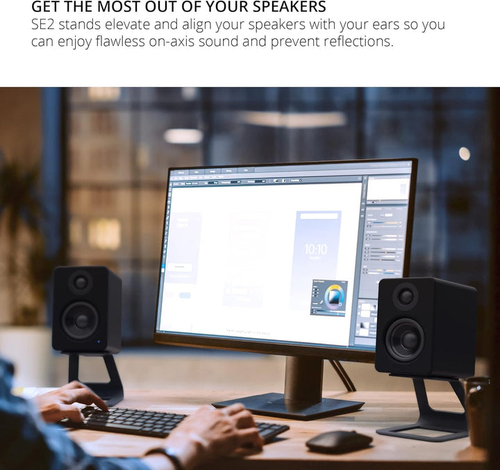 Kanto SE2 Elevated Desktop Speaker Stands for Small Speakers | Black | Pair Schwarz, Schwarz
