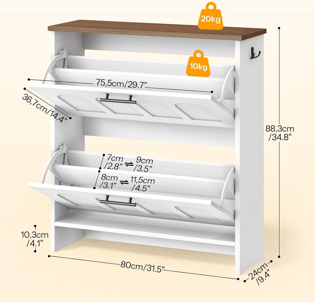 HOOBRO Schuhschrank mit Klappen, schmaler Stauraumschrank mit Bogentüren, verstellbaren Einlegeböden